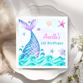Sjöjungfru Girl 1st Birthday Party Pappersservett