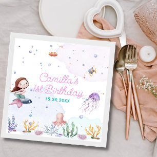 Sjöjungfru Girl 1st Birthday Party Pappersservett