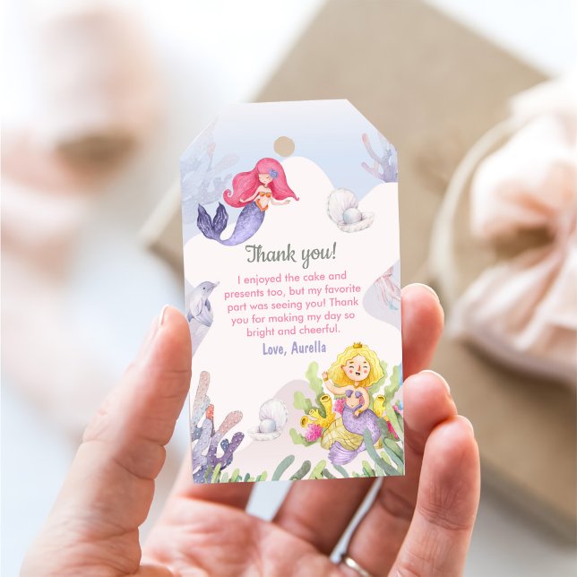 Sjöjungfru Girl 1st Birthday Party Presentetikett (Skapare uppladdad)