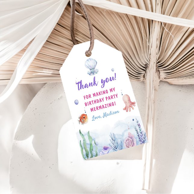 Sjöjungfru Girl 1st Birthday Party Presentetikett (Skapare uppladdad)