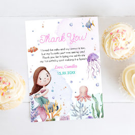 Sjöjungfru Girl 1st Birthday Party Tack Kort