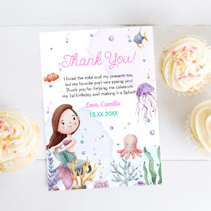 Sjöjungfru Girl 1st Birthday Party Tack Kort