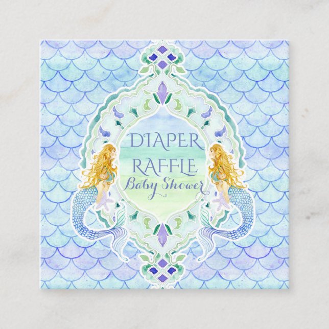 Sjöjungfru Girl Baby Shower Diaper Raffle Watercol Tilläggskort (Framsida)
