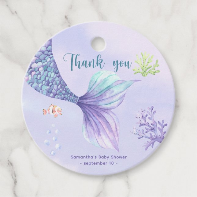 Sjöjungfru Girl Baby Shower Tack Gåvor Etiketter (Framsida)