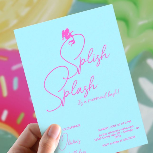 Sjöjungfru Girl Birthday - minimalistisk enkel mod Inbjudningar (Skapare uppladdad)