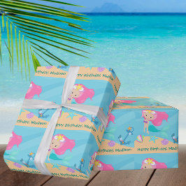Sjöjungfru Girl Birthday Söt Personlig Beach Presentpapper