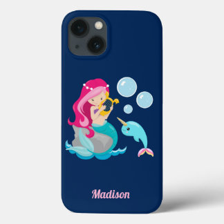 Sjöjungfru Girl Cute Beach Narwhal Monogram