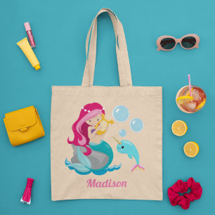 Sjöjungfru Girl Cute Beach Narwhal Monogram Kids Tygkasse