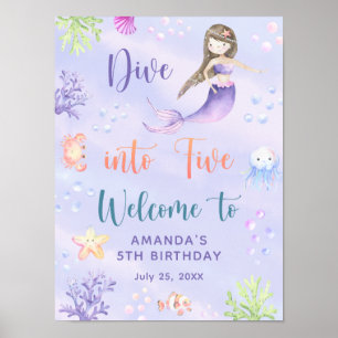 Sjöjungfru Girl Dive in Femte Födelsedagsfesten Vä Poster