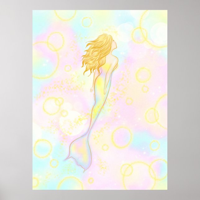 Sjöjungfru Girl in Pastel Ljus Poster (Framsidan)
