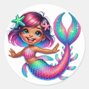 Sjöjungfru Girl Stickers Runt Klistermärke