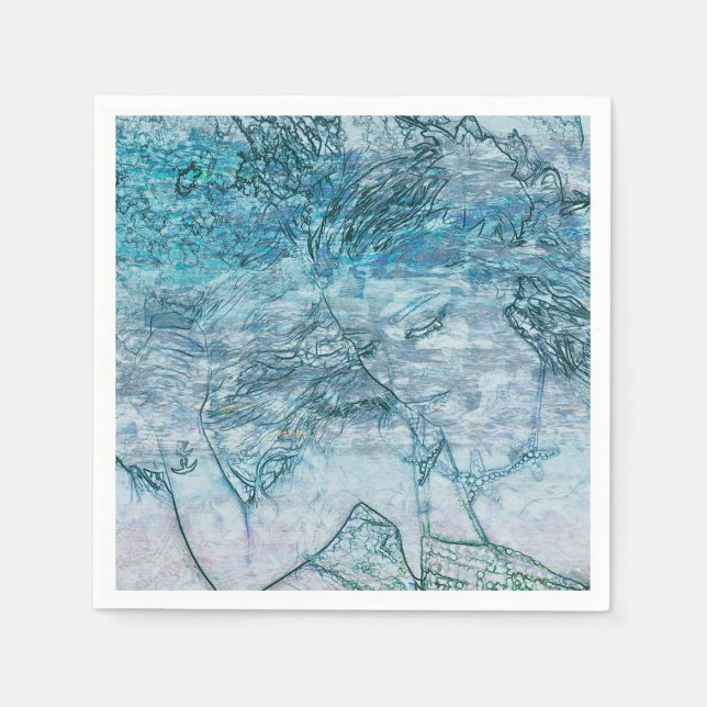 Sjöjungfru Girl Teal Grönt Blue Nautical Ocean Vin Pappersservett (Framsidan)