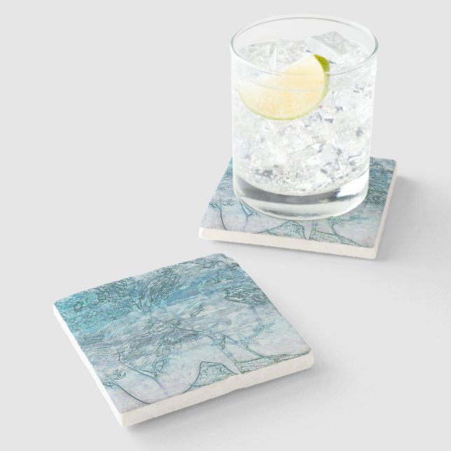 Sjöjungfru Girl Teal Grönt Blue Nautical Ocean Vin Stenunderlägg (Sidan)