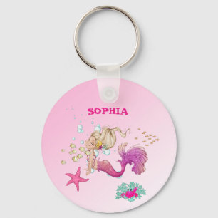 Sjöjungfru Girls Rosa Cute Personal Keychain Nyckelring