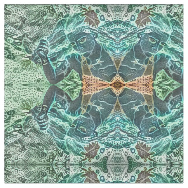 Sjöjungfru Girly Grönt Teal Brown Bohemian Mosaic  Tyg (Närbild)