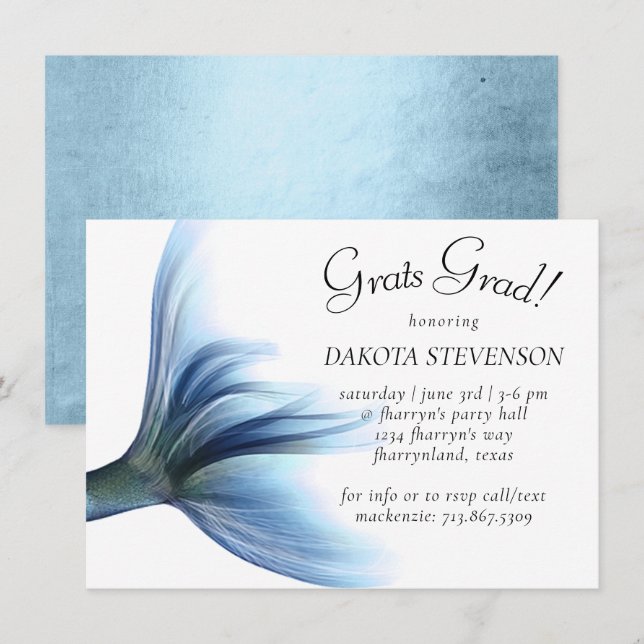 Sjöjungfru Glam | Dusty Ice Blue Luster Studenten Inbjudningar (Fram/baksida)