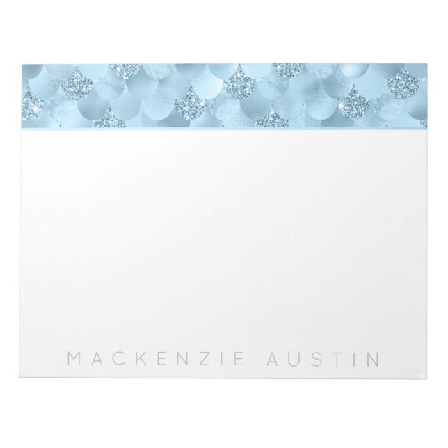 Sjöjungfru Glam  | Dusty Ice Blue Sheen Anpassning Anteckningsblock (Framsida)