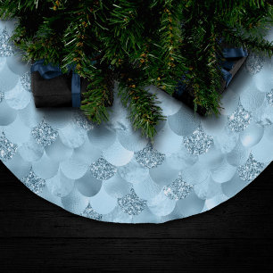 Sjöjungfru Glam Dusty Ice Blue Sheen Luster Julgransmatta Borstad Polyester