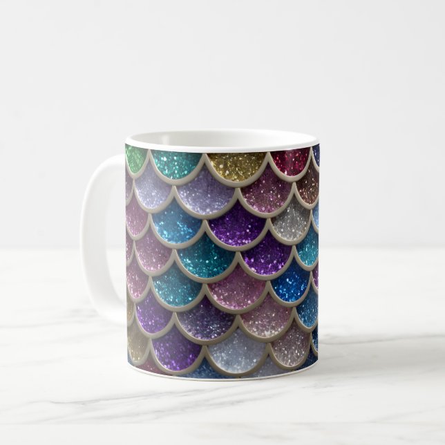 Sjöjungfru Glam Glitter Scales Kaffemugg (Framsida vänster)
