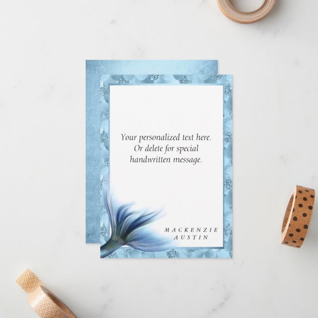 Sjöjungfru Glam Svan | Dusty Ice Blue Luster Anpas Anteckningskort (Fram/Back In Situ)