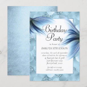 Sjöjungfru Glam Svan Dusty Ice Blue Luster Birth Inbjudningar