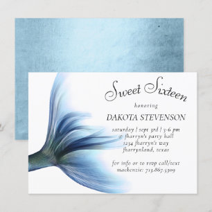 Sjöjungfru Glam Svan   Dusty Ice Blue Luster Birth Inbjudningar