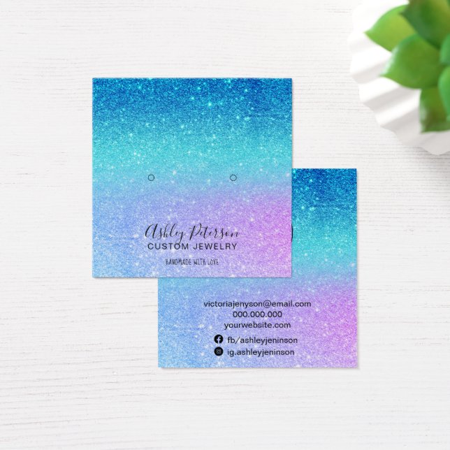 sjöjungfru glitter blå lila örringar visning  fyrkantigt visitkort (Skivbord)