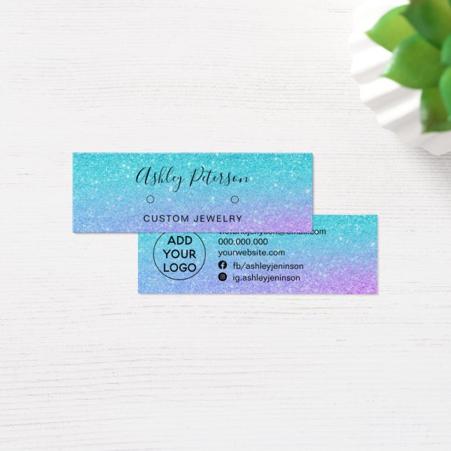 sjöjungfru glitter blå lila örringar visning  litet visitkort (Skivbord)