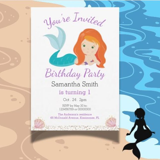 Sjöjungfru Glitter guddess Födelsedagsfest Inbjudningar (Make your mermaid party magical with a beautiful invitation! )
