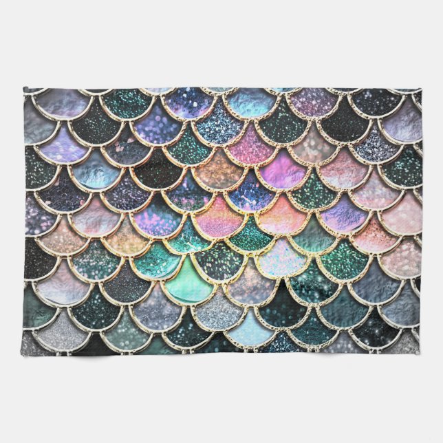 Sjöjungfru Glitter i Luxury silver Kökshandduk (Horisontell)