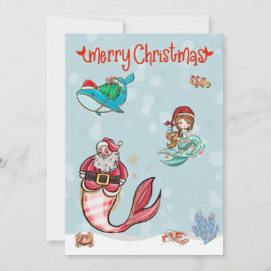 Sjöjungfru God Jul Tomte Havsliv Julkort