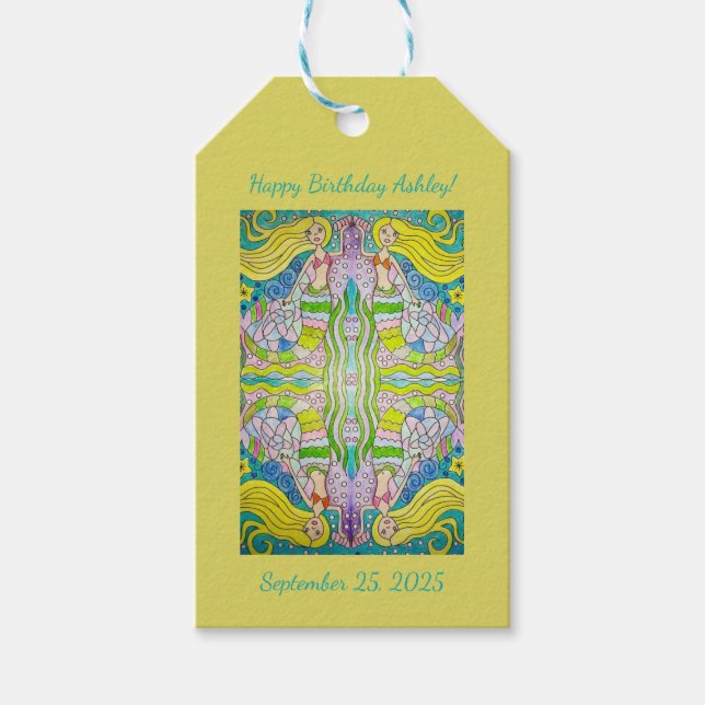 Sjöjungfru Grattis på födelsedagen Gift Märkres Presentetikett (Framsidan)