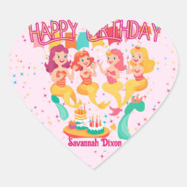 Sjöjungfru Grattis på födelsedagen Heart Stickers Hjärtformat Klistermärke