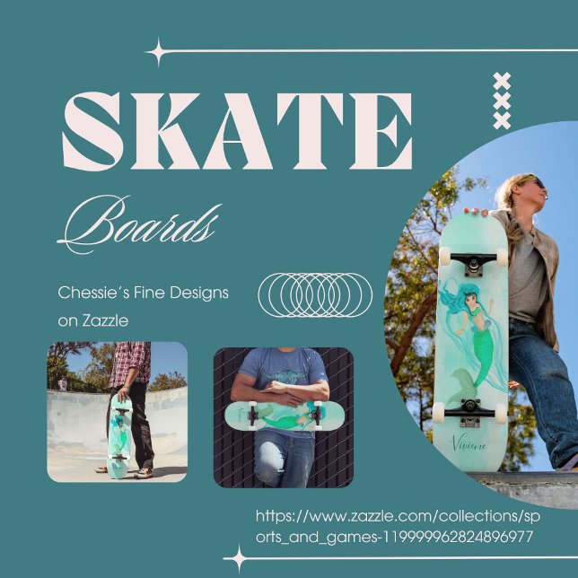 Sjöjungfru Grön Svans Blå Tjej  Mini Skateboard Bräda 18,5 Cm (Skapare uppladdad)