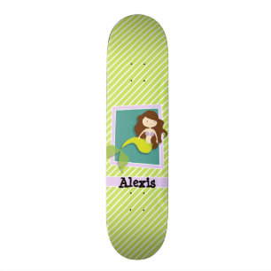 Sjöjungfru; grönt och vitt Rand Skateboard Bräda 20,5 Cm