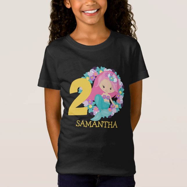 Sjöjungfru gult 2:a födelsedag T-Shirt (Framsida)