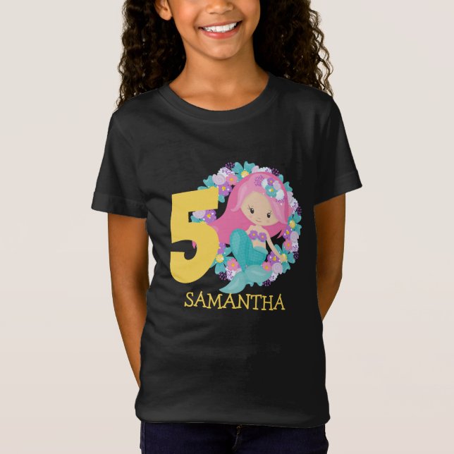 Sjöjungfru gult 5-årsdag T-Shirt (Framsida)