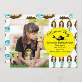Sjöjungfru Gult Födelsedagsfest inbjudan