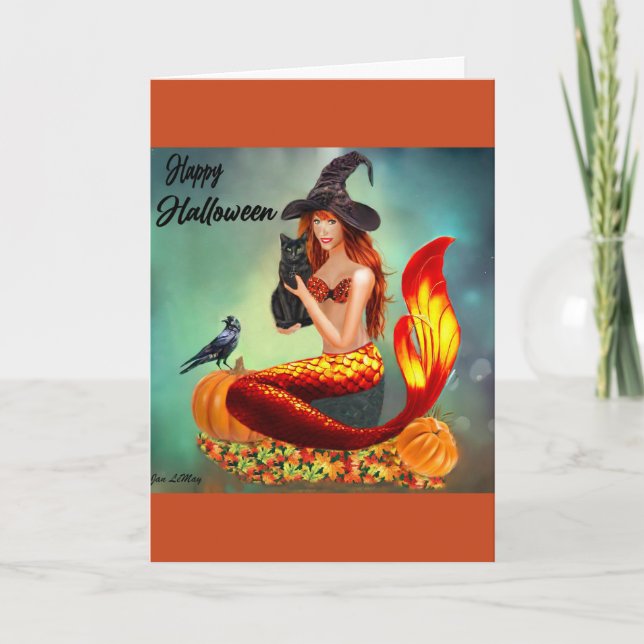 Sjöjungfru Halloween-kort med färgad utrustning Kort (Framsida)
