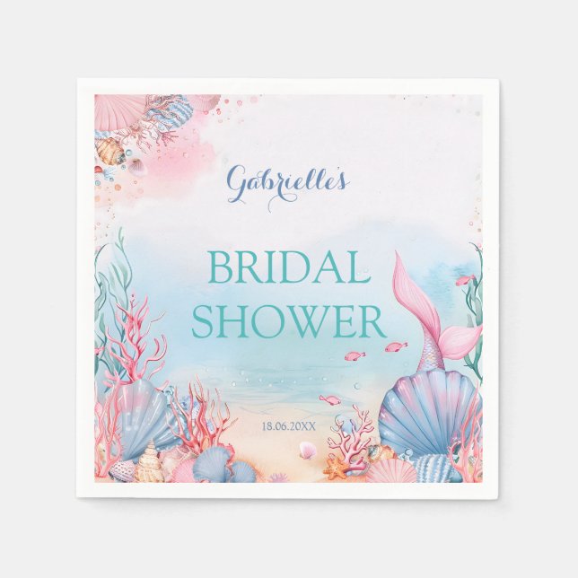 Sjöjungfru Hav Akvarell Drömlik Rosa Bröllopsdusch Pappersservett (Framsidan)