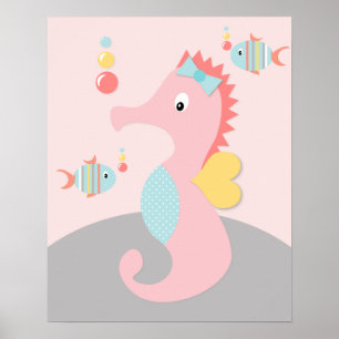 Sjöjungfru Hav Oceanliv Rosa Sjöhäst Konstaffisch Poster