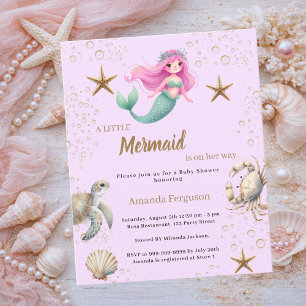 Sjöjungfru hav rosa lila Baby Shower-inbjudan