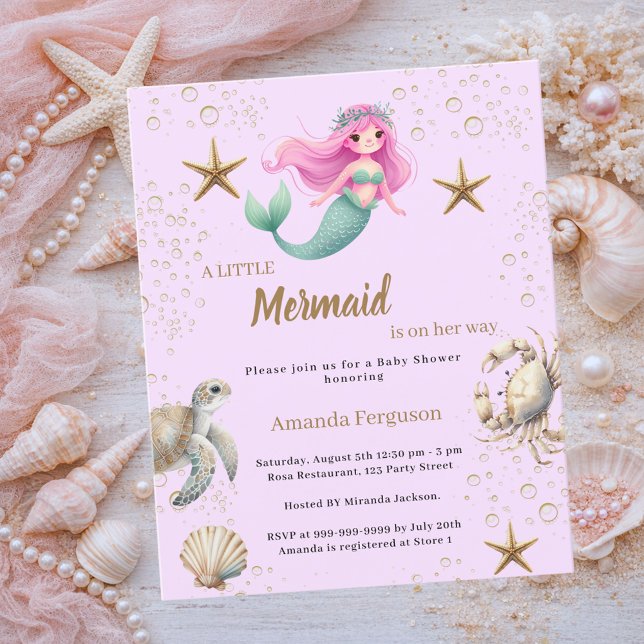 Sjöjungfru hav rosa lila Baby Shower-inbjudan (Skapare uppladdad)