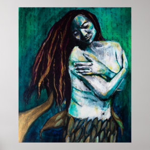 Sjöjungfru Holding Herself Tenderly Poster