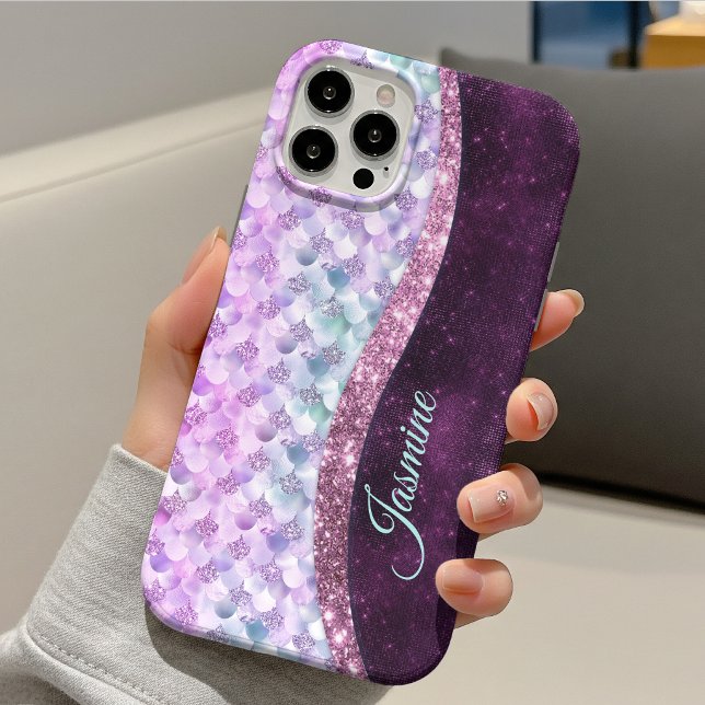 Sjöjungfru hud rosa silver falskt glitter monogram (Skapare uppladdad)