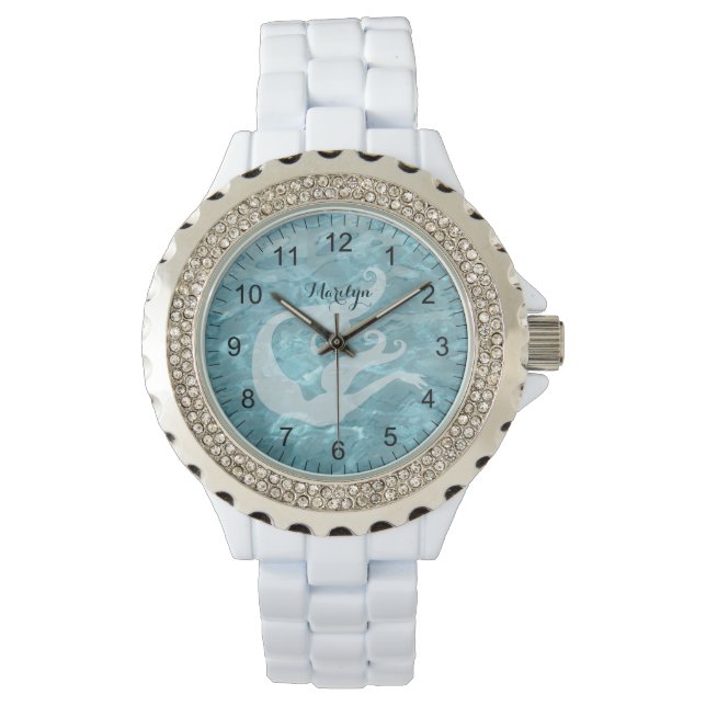 Sjöjungfru i Aqua Bassäng Vatten - Abstrakt Fotogr Armbandsur (Framsida)