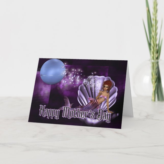 Sjöjungfru i Clam Snäcka - Fantasy Mors dag Card Kort (Framsida)