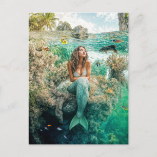 Sjöjungfru i Lush Underwater Coral Garden Helg Vykort