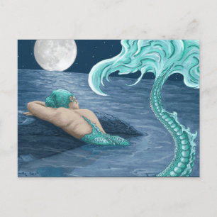 Sjöjungfru i moonlit vykort