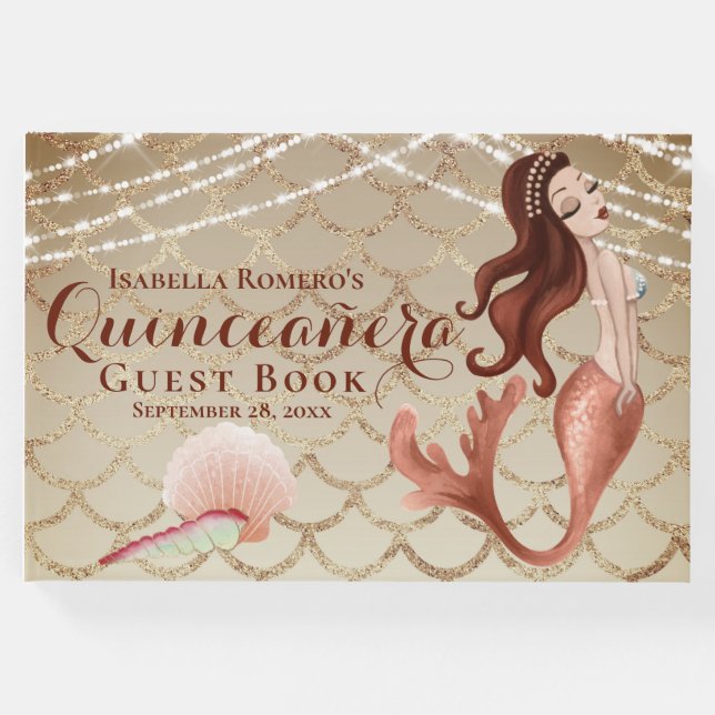 Sjöjungfru i Ro Guld under havsområdet Quinceañera Gästböcker (Framsida)